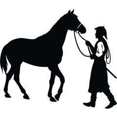 Knight holding horse reins silhouette