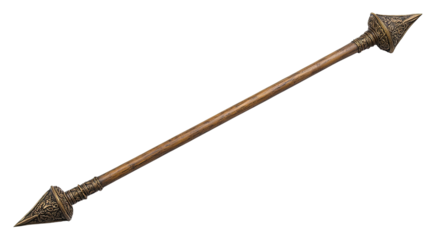 Ornate, golden, wooden staff with arrow-like ends