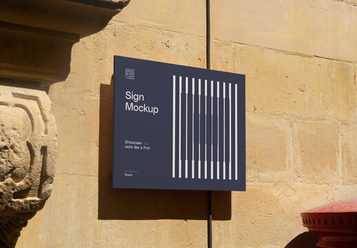 Attached to Wall Rectangle Sign Mockup