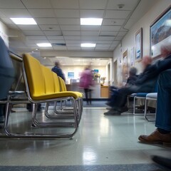  Busy Hospital Waiting Room, Capturing the Blurred Motion of People and the Anxious Passage of Time