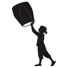 Child holding paper lantern silhouette