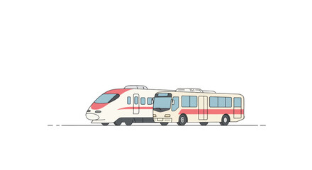 Fototapeta premium Modern High-Speed Train and Public Transit Bus Transportation Vehicles Side-by-Side