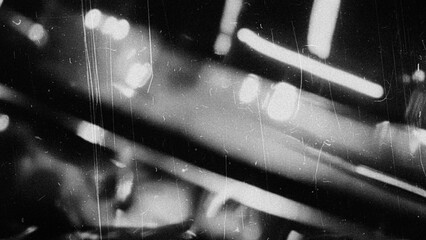 Authentic Monochrome Film Texture with Heavy Grain, Dust, and Scratches, featuring Digital Glitch Artifacts. A Realistic Overlay for a Distressed, Nostalgic Cinema Effect