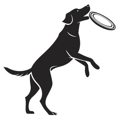 Dog with frisbee in mouth silhouette