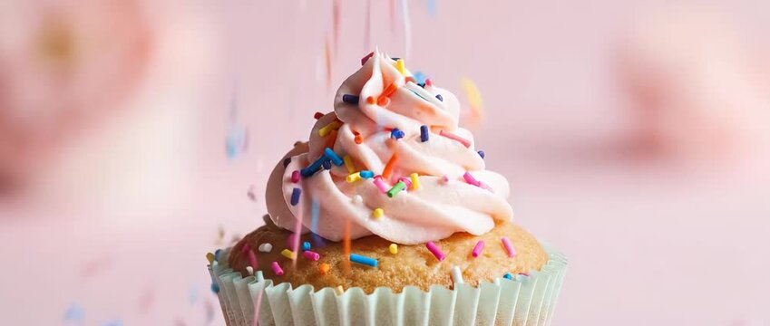 Decorating a Cupcake with Frosting and Sprinkles