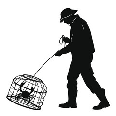 Fisherman with crab trap silhouette