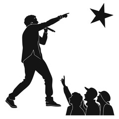 Singer pointing at audience silhouette