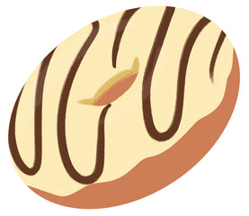 A Delicious Donut with Creamy Yellow Frosting and Chocolate Drizzle on a Transparent Background with a Light Brown Dough Base and a Hint of Yellow Filling in the Center