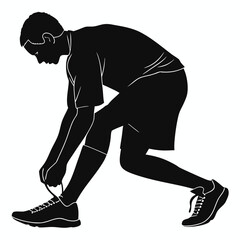 Soccer player tying shoelace silhouette