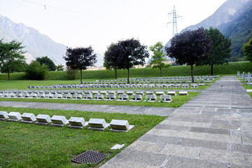 Cemetery of the Vajont with graves of the victims in Longarone, Italy