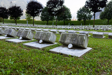 Cemetery of the Vajont with graves of the victims in Longarone, Italy