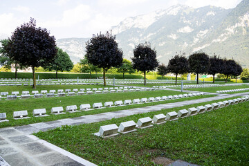 Cemetery of the Vajont with graves of the victims in Longarone, Italy