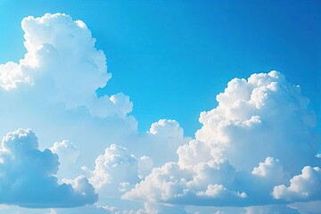 Serene Azure Sky Fluffy White Cumulus Clouds Drifting Across Peaceful Landscape - Ideal Background for Travel, Nature, and Ethereal Designs