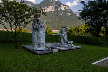 Statues in the cemetery of the Vajont victims in Longarone, Italy
