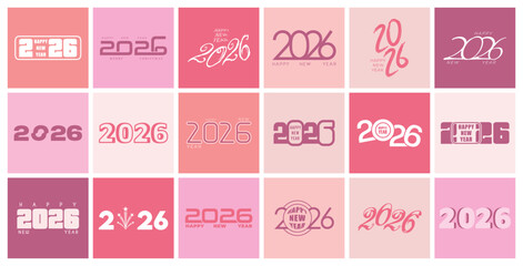 Collection of 2026 Happy New Year logo, Big Set of 2026 Happy New Year logo design. chinese 2026 new year, 2026 number design label isolated on colorful background
