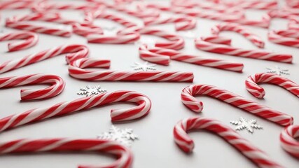 Candy canes and snowflakes scattered on a white surface - Powered by Adobe