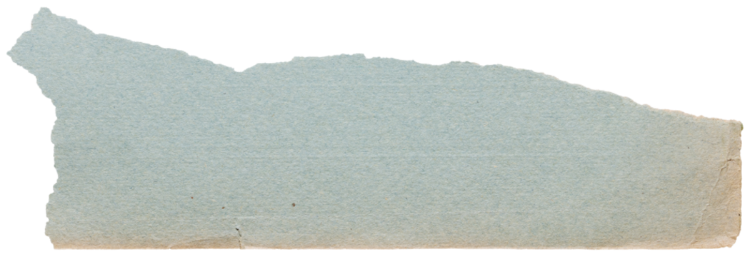 Piece of faded vintage book sheet, old blue ripped paper with copy space isolated for design