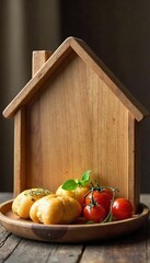 Rustic Wooden House Shaped Serving Platter for Appetizers and Snacks - Perfect Farmhouse Kitchen Decor