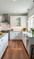 Elegant Shaker Kitchen Design White Cabinets, Granite Countertops, Ample Island Workspace
