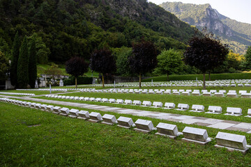 Cemetery of the Vajont with graves of the victims in Longarone, Italy