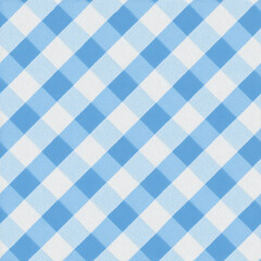 Seamless pattern of blue and white diagonal gingham plaid fabric with textured surface ideal for textile design or stylish backgrounds
