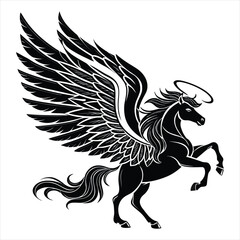 Black Winged Pegasus Silhouette with Halo