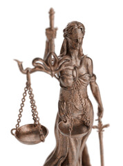 Bronze Lady of Justice Statue Isolated on a Transparent Background. Transparent PNG.
