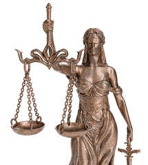 Bronze Lady of Justice Statue Isolated on a Transparent Background. Transparent PNG.