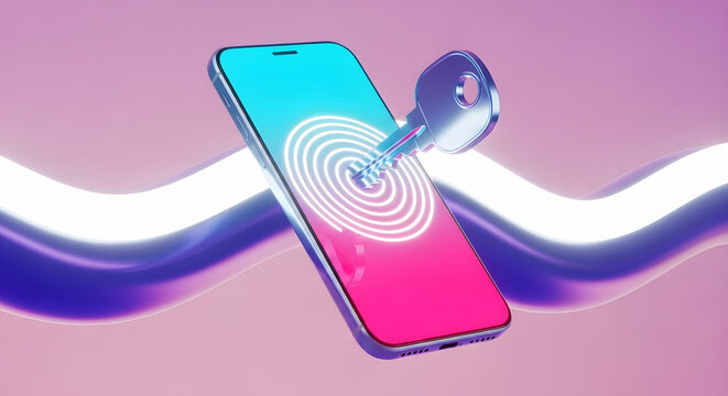 Mobile Privacy at Risk. Mobile Devices Facing Threats. Smartphone Display With a Key , nternet cybersecurity concept