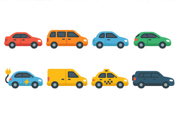 Vehicle, transportation flat icon set. cars, trucks, electric vehicles icon collection