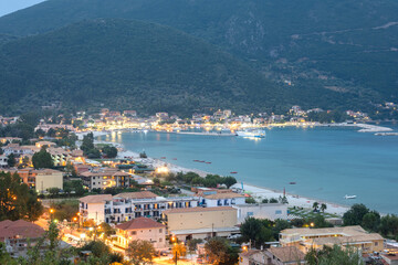 Obraz premium Sunset view of village of Vasiliki at Lefkada, Greece