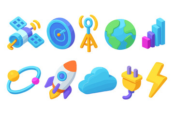 Naklejka na ściany i meble Technology and science 3d icon set. innovation, communication icons collection