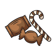 Assortment Of Brown Chocolate Candies And A Striped Candy Cane On A Transparent Background With No Watermarks Or Logos