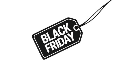 A black and white graphic of a black friday tag, isolated on transparent background perfect for advertising your sales and promotions during the holiday season