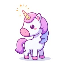 Fototapeta premium A cute cartoon unicorn with pink mane and tail and a golden horn