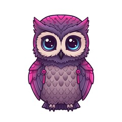 Obraz premium A stylized futuristic owl with large blue eyes and purple and pink accents
