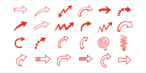 A set of handdrawn red arrows pointing in various directions, , perfect for adding a touch of whimsy to your designs