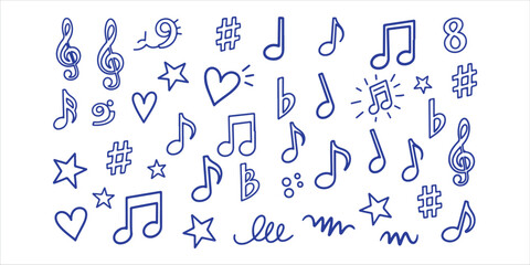 Handdrawn music notes and symbols, a whimsical collection of musical elements for creative projects and designs