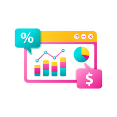 Business Analytics Dashboard With Financial Charts And Graphs Showing Percentage And Dollar Sign With Transparent Background