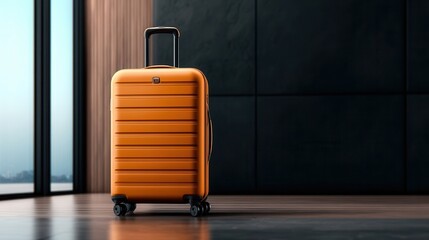 Orange Suitcase Sits on a Wood Floor Inside a Modern Building During Daytime