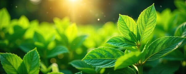 Sunlit Abundance Thriving Organic Herb Garden Overflowing with Lush Green Foliage