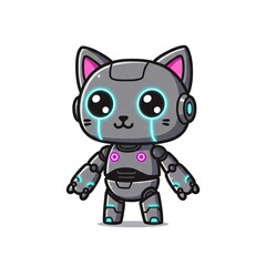 Fototapeta premium Robotic cat character with glowing blue eyes