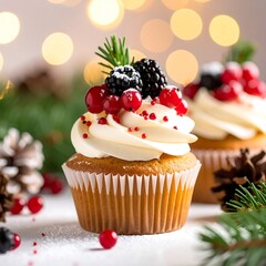 Festive cupcakes with berries