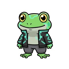 Obraz premium A cartoon frog wearing a futuristic jacket and pants
