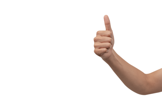 A hand with an open palm extended forward, isolated on a clean gray background. Perfect for concepts of offering, giving, receiving, or holding an invisible object. There is ample negative space for t