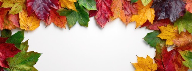 Colorful autumn leaves arranged in a frame on a white background (1)