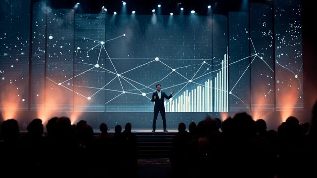 keynote speaker at  business conference giving an  inspiring and informative presentation.