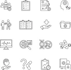 Clinical Study Line Editable Icons set. Vector illustration in modern thin line style of medicine related icons: patient, placebo effect, research results
