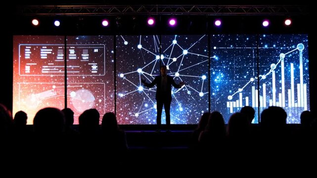 keynote speaker at  business conference giving an  inspiring and informative presentation.