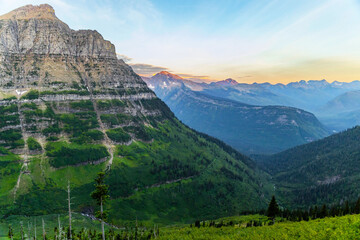 Scenic Sunrise on Highline Trail at Glacier National Park
